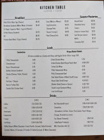 Kitchen Table Coffee And Food menu