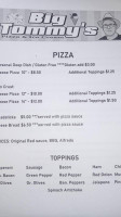 Big Tommy's Pizza And Ice Cream menu