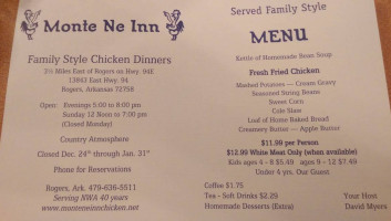 Monte Ne Inn Chicken menu
