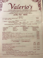 Valerio's menu