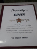 Cassidy's Diner menu