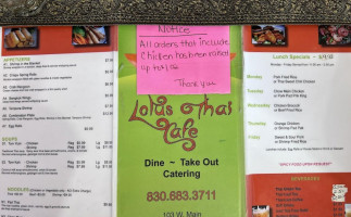 Lotus Thai Cafe menu