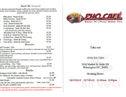 Pho Cafe menu