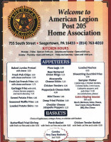 American Legion Post 205 menu