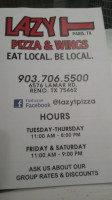 Lazy T Pizza And Wings menu