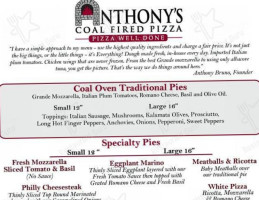 Anthony's Coal Fired Pizza menu