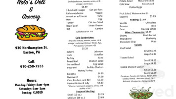 Noto's Deli menu