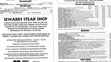 Sewards Steak Shop menu