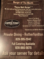 Copper Penny Grill Rutherfordton menu