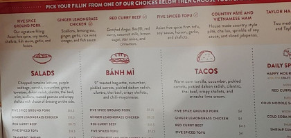 Bon Banh Mi Southeast Asian Kitchen menu