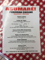 Asumare! menu
