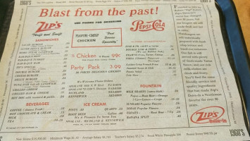 Zip's Drive In menu