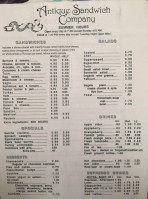 Antique Sandwich Co menu