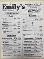 Emily's Delicatessen menu