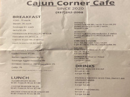 Cajun Corner Cafe menu