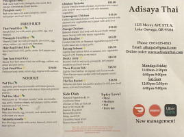 Adisaya Thai menu