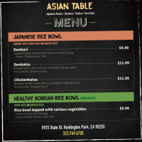 Asian Table menu