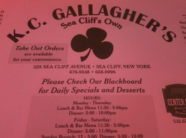 K C Gallaghers menu