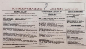 Rc's Smokin' Steakhouse menu