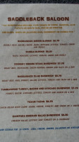Saddleback Saloon menu