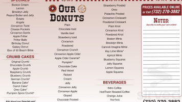 Ob-co's Donuts menu