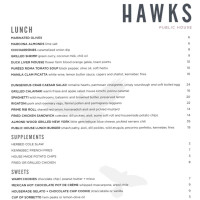 Hawks Provisions Public House menu