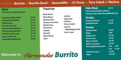 Hernandez Burritos menu