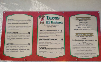 Tacos El Primo, Inc menu