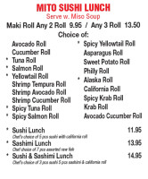Mito Sushi And Grill menu