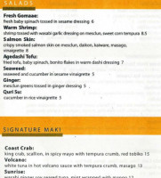 Coast Sushi Bar menu