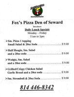 Fox's Pizza Den Of Seward menu
