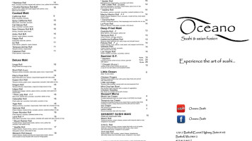 Oceano Sushi Asian Fusion menu