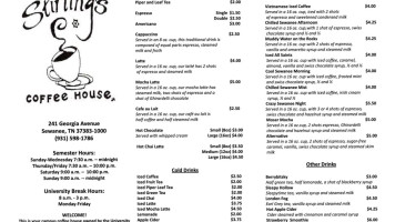 Stirling's Coffee House menu