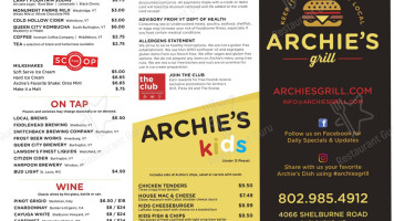Archie's Grill menu