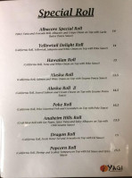 Yagi Japanese menu