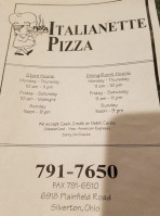 Krimmers Italianette Pizza menu