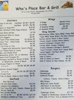 Who's Place Bar And Grill menu