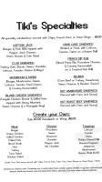 Tiki's Pub Grub menu