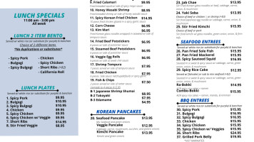 Korean Fusion Bbq menu