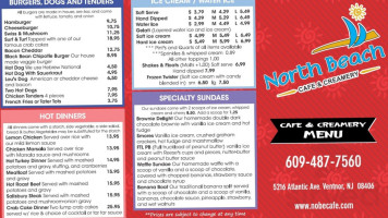 North Beach Cafe Creamery menu