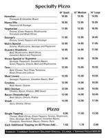 George's Pizza Steakhouse menu