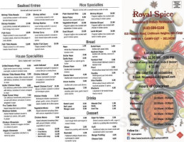 Royal Spice Nepalese Indian Restaurant Bar menu