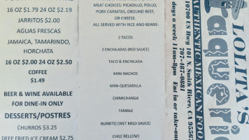 Lolita's Taqueria Authentic Mexican Food menu