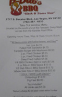 P. Dub's BBQ menu