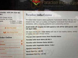 Paradise India Cuisine menu