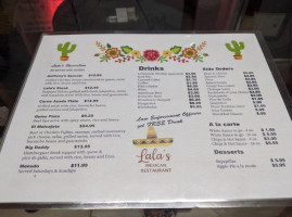 Lala's Mexican menu