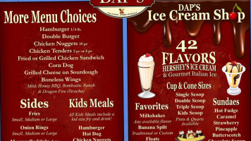Dap's Ice-cream, Burgers Fries menu