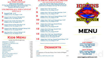 Higgins Crab House 31st Street menu