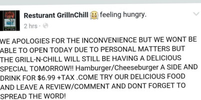 Grill-n-chill menu