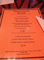 Manuel's Mexican menu